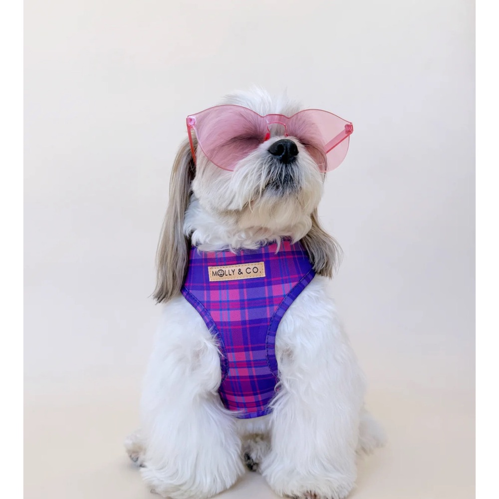 Molly & Co. Pinkberry Plaid - Adjustable Dog Harness Size Small NWT